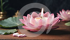 Burning aroma wax candle possesses the intricate shape of a lotus blossom with delicate petals