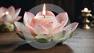 Burning aroma wax candle possesses the intricate shape of a lotus blossom with delicate petals