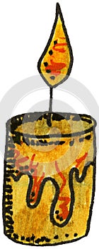 Burning Beeswax Candle with Flame Whimsical Illustration