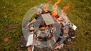 Burning Bible in a fire