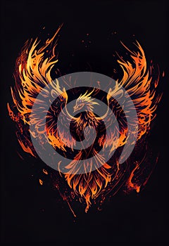 Burning bird phoenix rising form flames and fire