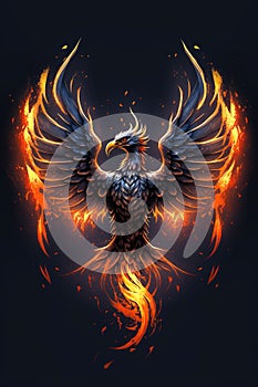 Burning bird phoenix rising form flames and fire