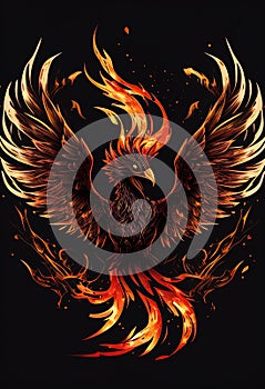 Burning bird phoenix rising form flames and fire