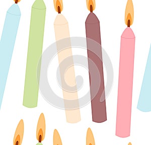 Burning birthday cake candles seamless pattern. Holiday endless background. Anniversary cover. Vector illustration
