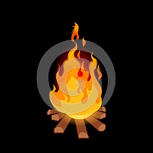 Burning bonfire on black background