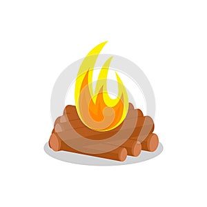 Burning bonfire. Firewood. Hiking outdoor tourism. Isolated Vector Illustration. Campfire vector icon