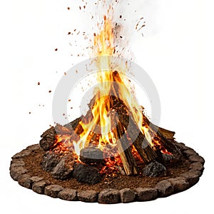 Burning Bonfire isolated on white background