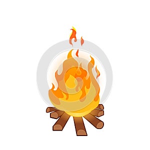Burning bonfire on white background