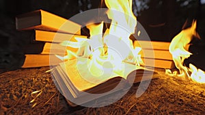 Burning book on fire flames