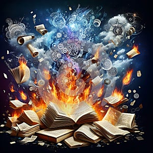 Burning books with human knowledge going up in smoke