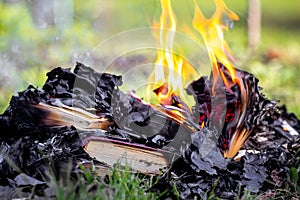 Burning books outdoors, barbaric treatment of books