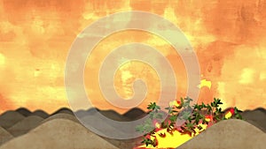 The Burning Bush in the Desert in a Cartoon Style