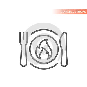 Burning calories dish, healthy eating line vector icon