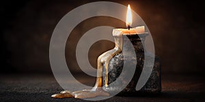 Burning Candle Dark Background Melted Wax Lit Wick