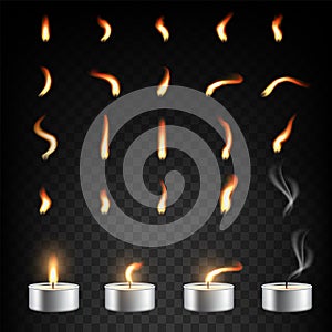 Tea candle and flame set, vector isolated illustration photo