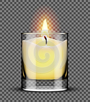 Burning candle in a glass jar isolated on transparent background