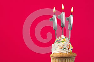 Burning candle number 111 - Birthday card with cupcake