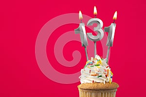 Burning candle number 131 - Birthday card with cupcake