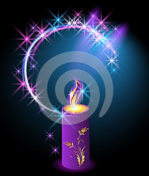 Burning candle with an ornament