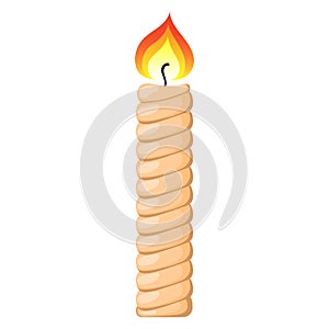 Burning Candle from Paraffin Wax for Your Design, Game, Card. Vector Illustration isolated on white background. Cartoon Style.