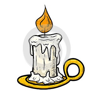 burning candle on a white background, candle on a white