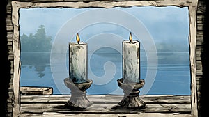 Burning candle on wooden table casting warm glow perfect for creating cozy ambiance in home decor