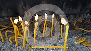 Burning Candles in Dark, Candlelights in Orthodox Church, Light Symbol in Monastery, Religious Tradition