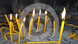 Burning Candles in Dark, Candlelights in Orthodox Church, Light Symbol in Monastery, Religious Tradition