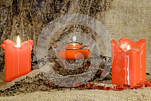 Burning candles with a decorations