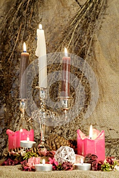 Burning candles with a decorations