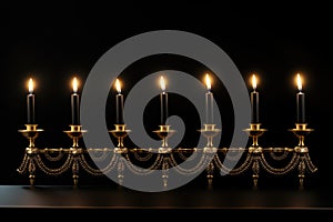 Burning candles in a golden candelabra on a black background