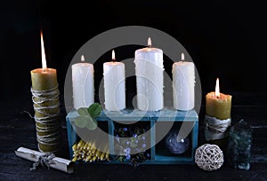 Burning candles with magic objects 2