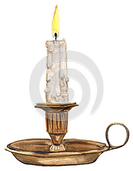 Burning Candlestick in a Gold Chamberstick Illustration
