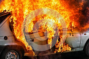 Burning car after accident