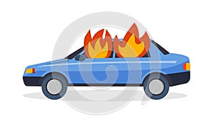 Burning car fire suddenly started engulfing all the car accident danger vector.