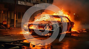 Burning car, violent flames