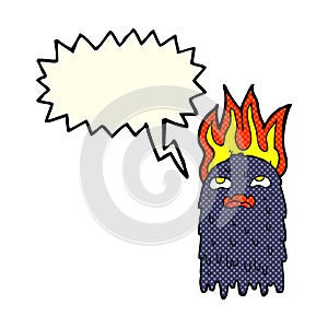 burning cartoon ghost with speech bubble