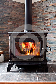 Burning Cast Iron Wood Stove