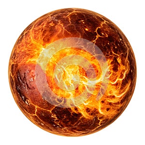 Burning celestial sphere isolated on white background