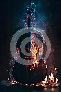 Burning cello music instrument fantasy background Generative AI