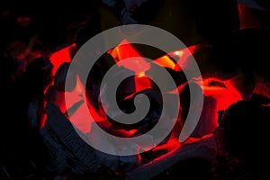 Burning charcoal in the background