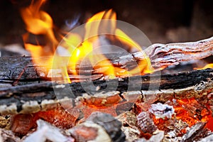Burning charcoal on barbecue grill