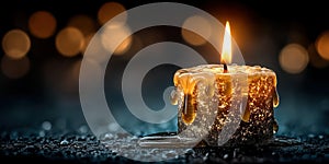 Burning Christmas candle wax drippings close-up