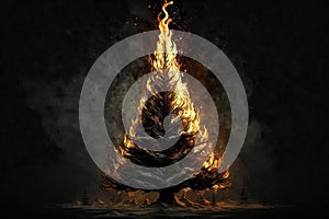 Burning Christmas Tree. Generative AI
