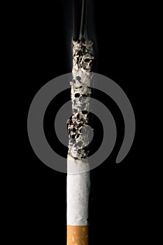 Burning cigarette with skulls and ash