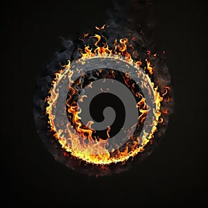 Burning circle of fire on a black background