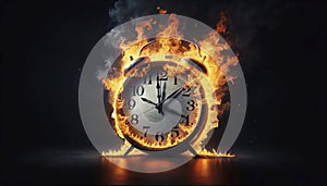 Burning Clock Dial Symbolizing Ephemeral Time