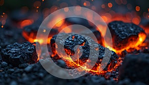 Burning Coal Embers Close-Up