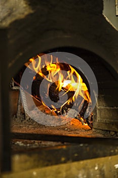Burning coal fire wood