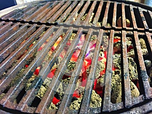 Burning Coals in a Weber Smoky Joe Grill